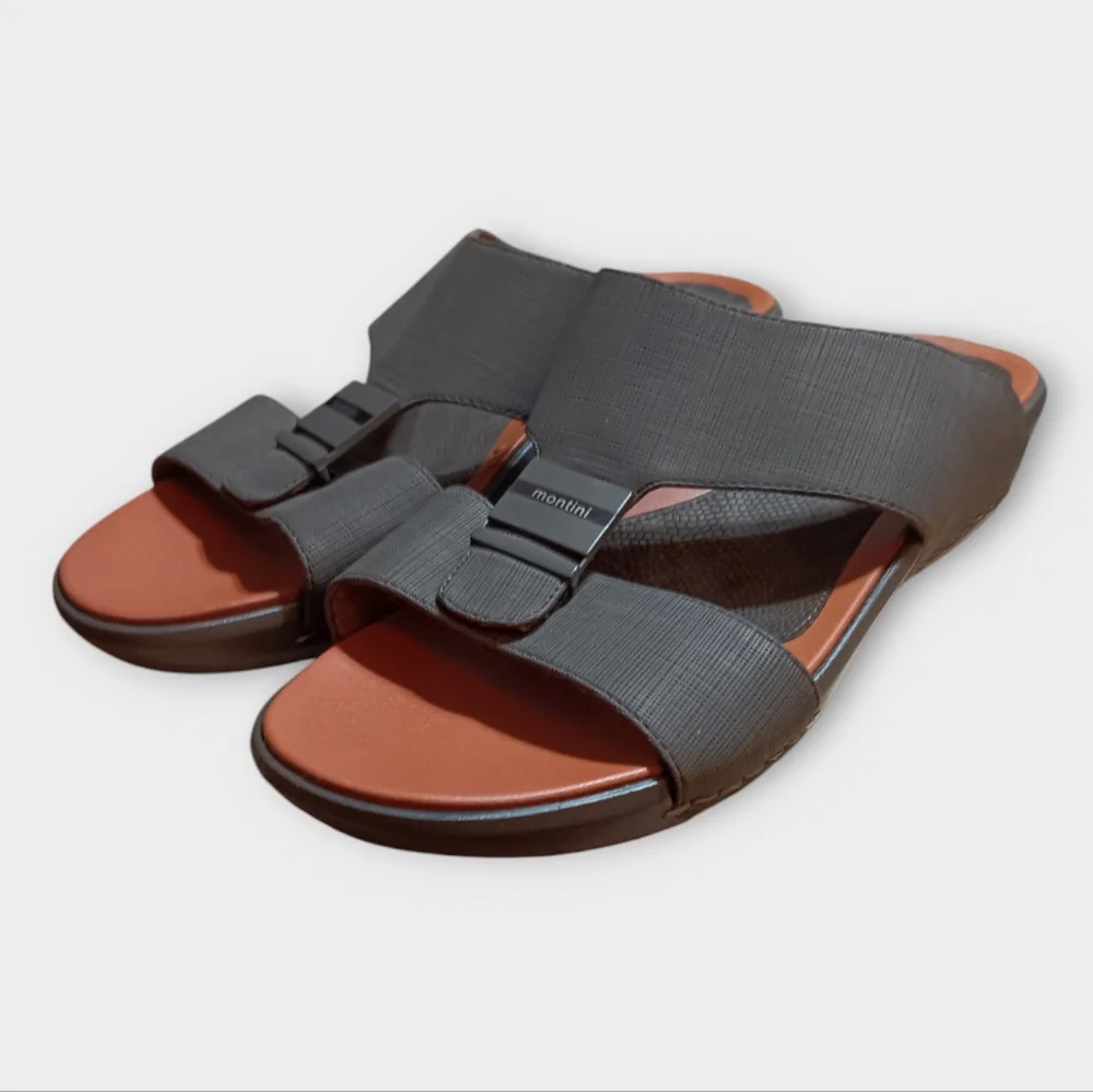 😚MONTINI COMFORT MEN'S SIZE 44 EU 10 USA BROWN ADJUSTABLE SANDLE.